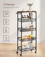 VASAGLE 5-Tier Kitchen Trolley 22 cm Deep Steel Frame Castors Rustic Brown view 4