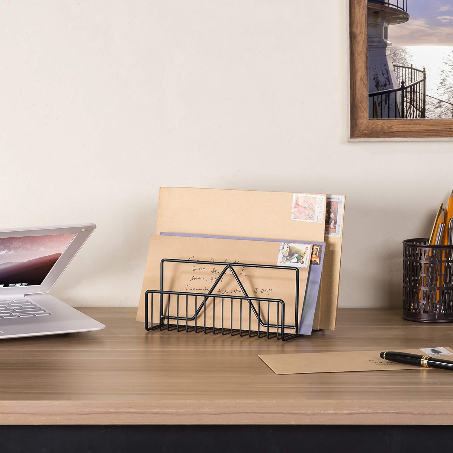MyGift 3-Slot Modern Black Metal Wire Mail Sorter, Desktop Letter Organizer : Office Products