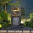 Bumilgar Outdoor Water Fountain with LED Lights, 37.4'' Inch Modern Indoor Freestanding Curved Surface Artistry Design Waterfall Fountains for Garden, Patio, Backyard, Porch Home Art Decor