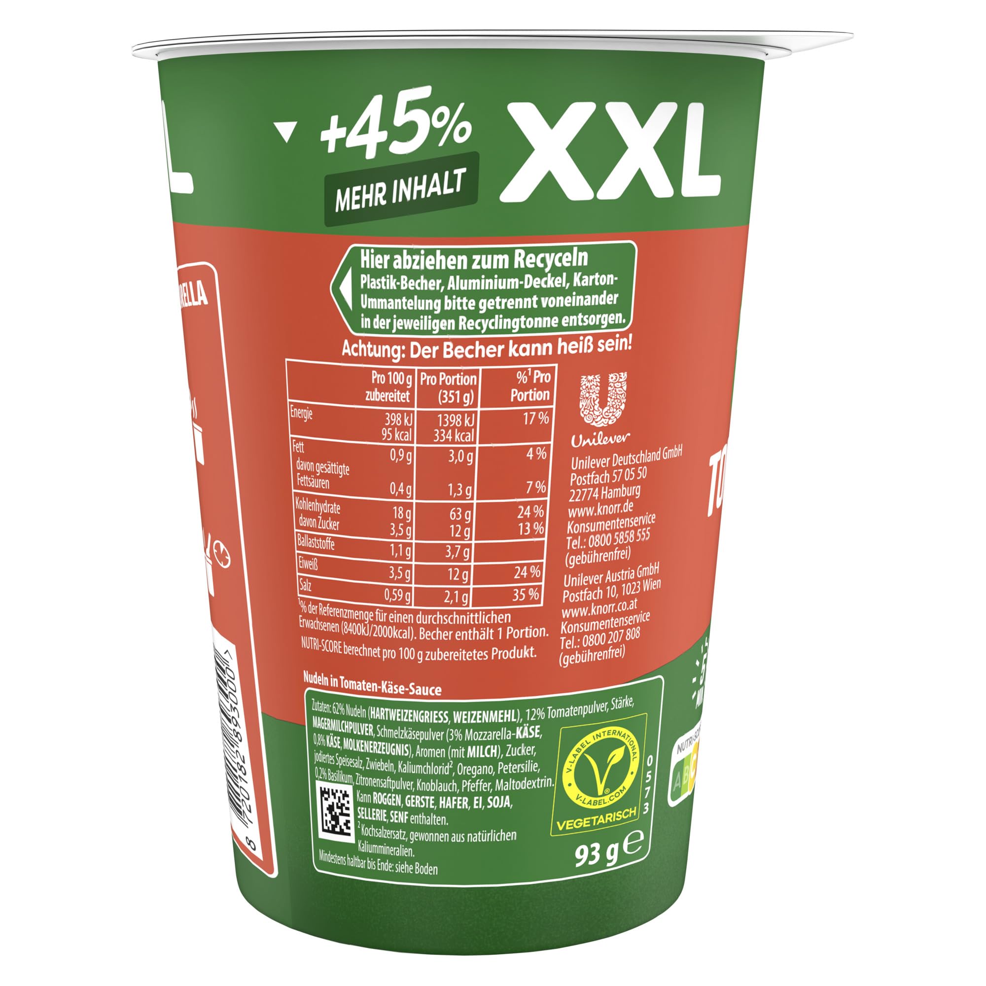 Knorr Tomato & Mozzarella XXL Pasta Pot, leckerer Pasta Snack 8 x 93 g 3