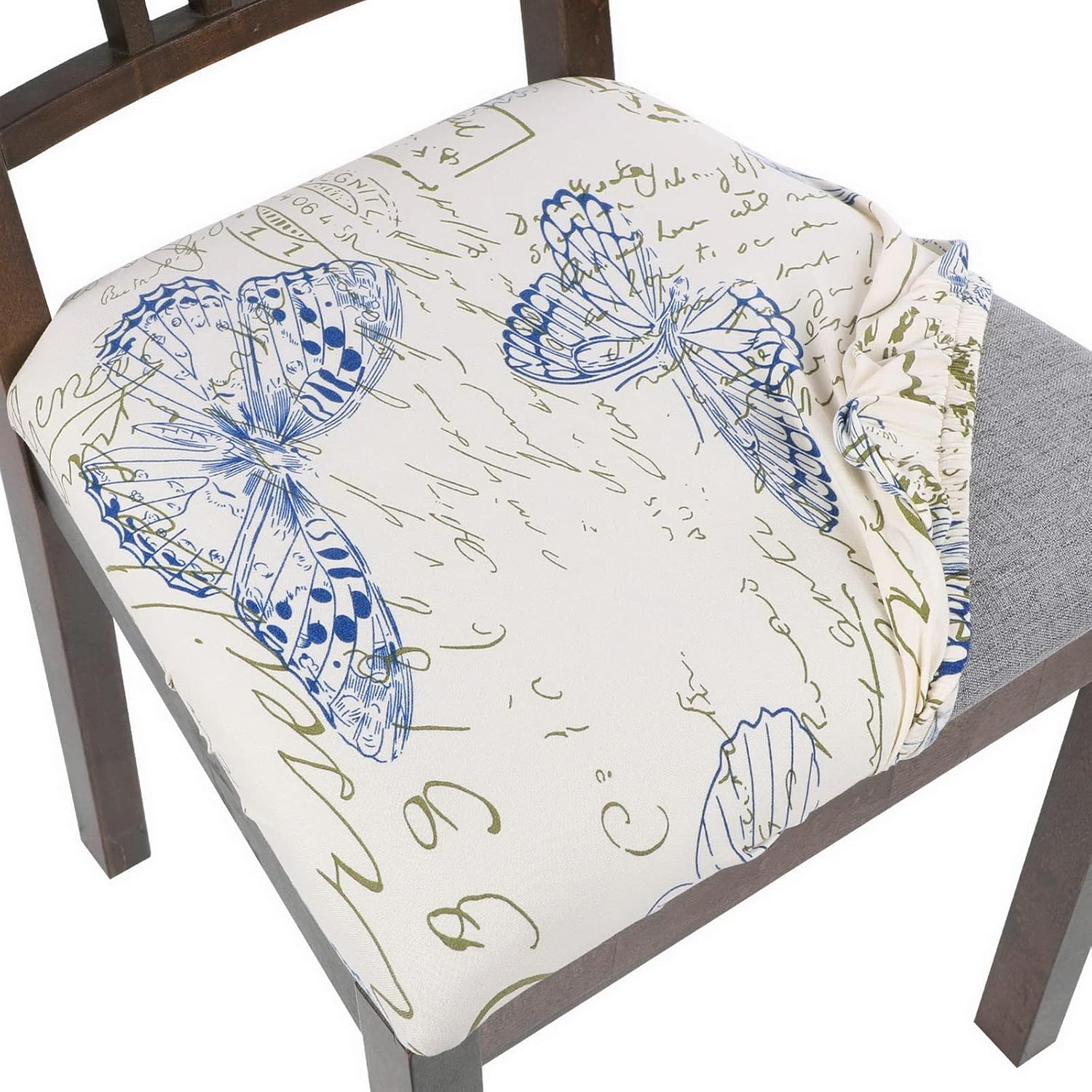 Slipcovers - SearchI Seat Covers for Dining Room Chairs Stretch Printed Chair Seat Covers Set of 6, Removable Washable Upholstered Chair Seat Protector Cushion Slipcovers for Kitchen, Office(Butterfly Pattern)