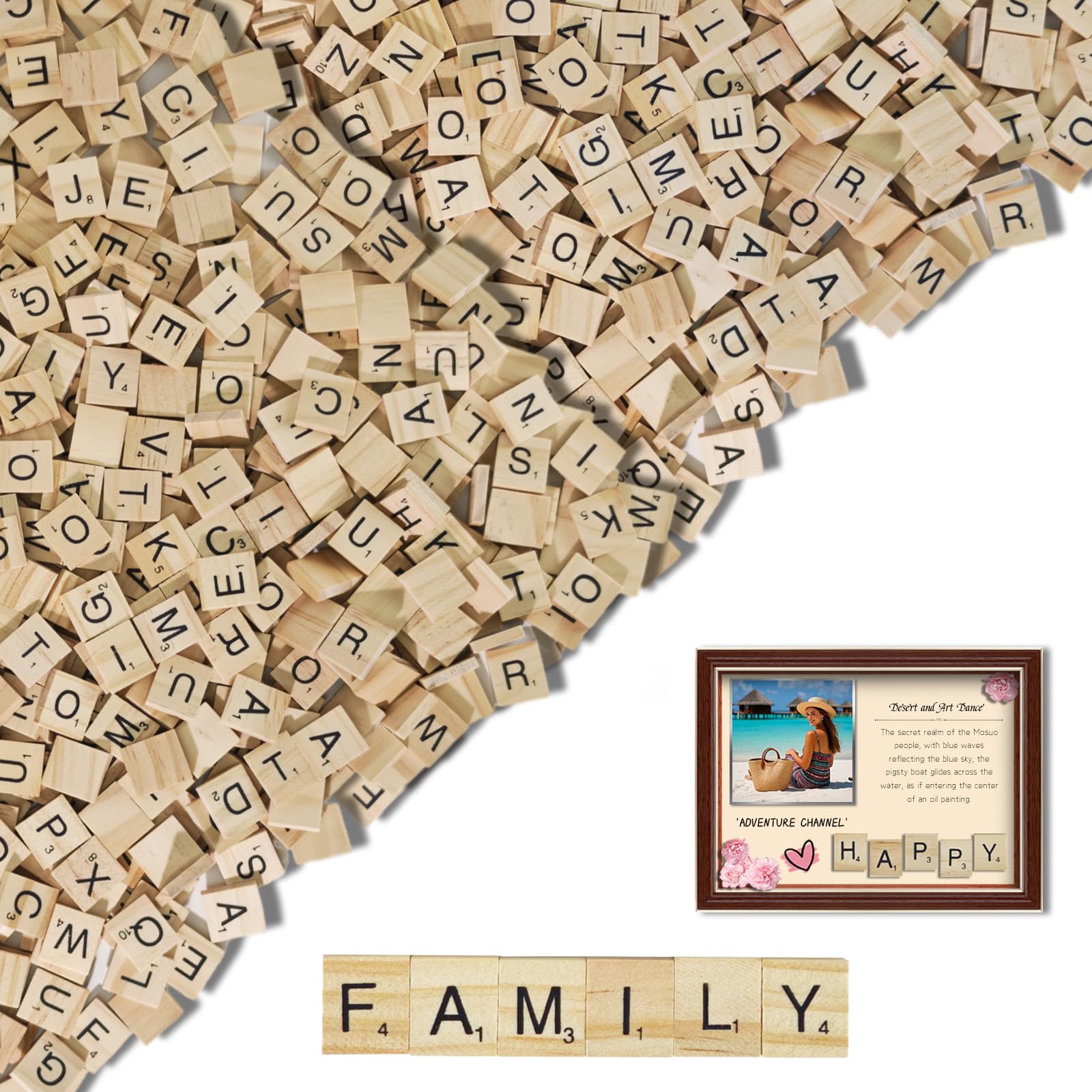 Photo 1 of 1300 PCs Wooden Tiles for Crafts,Letters for Crafts,DIY Making Alphabet Coasters Spelling Wood Tile Game