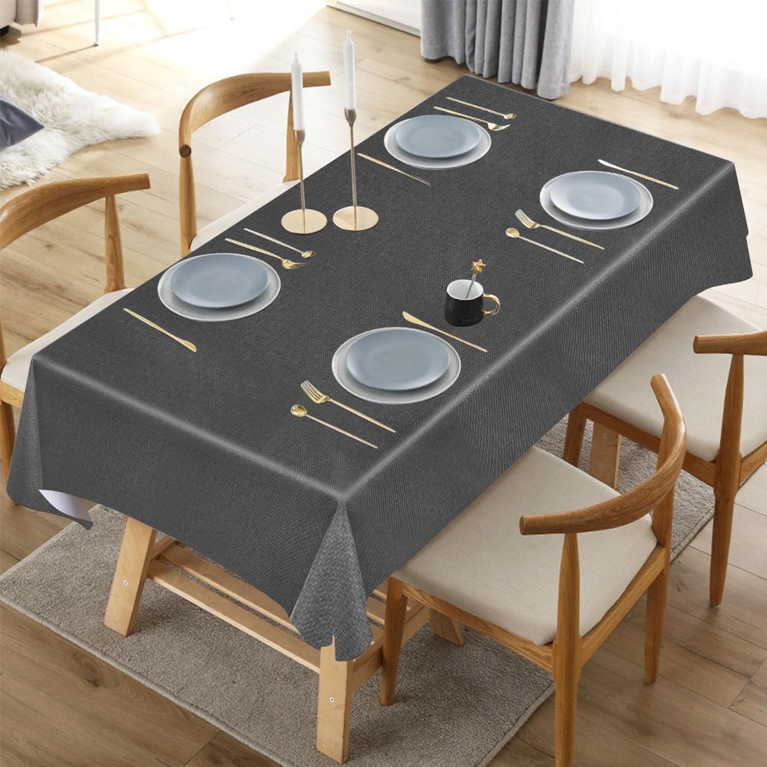 Newthinking PVC Table Cloth Wipe Clean Tablecloth Plastic Waterproof Table Protector, Rectangular Wipeable Tablecloths for Kitchen Picnic Outdoor Indoor - Sage Green, 71x54in/180x137cm