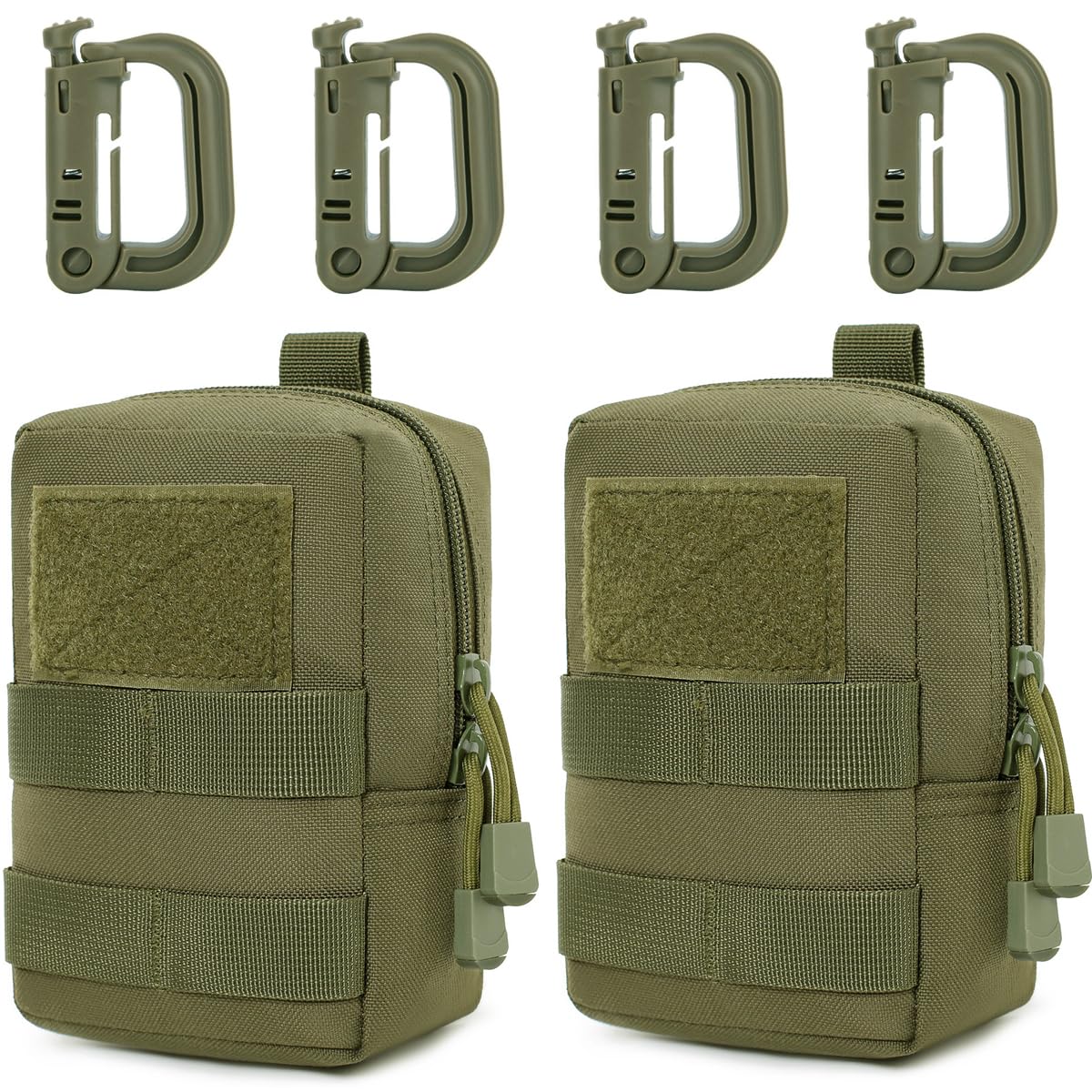 MUCHER 2 Pack EDC Pouch Molle Pouches Tactical Waist Bag Utility Waist Pack with 4 Hooks for Outdoor Hiking Hunting Camping Training (S, Army Green)