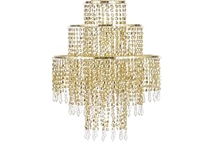 Waneway Acrylic Chandelier Shade, Ceiling Light Shade Beaded Pendant Lampshade with Crystal Beads and Gold Frame for Bedroom, Wedding or Party Decoration, Diameter 12.6 inches, 3 Tiers, Gold