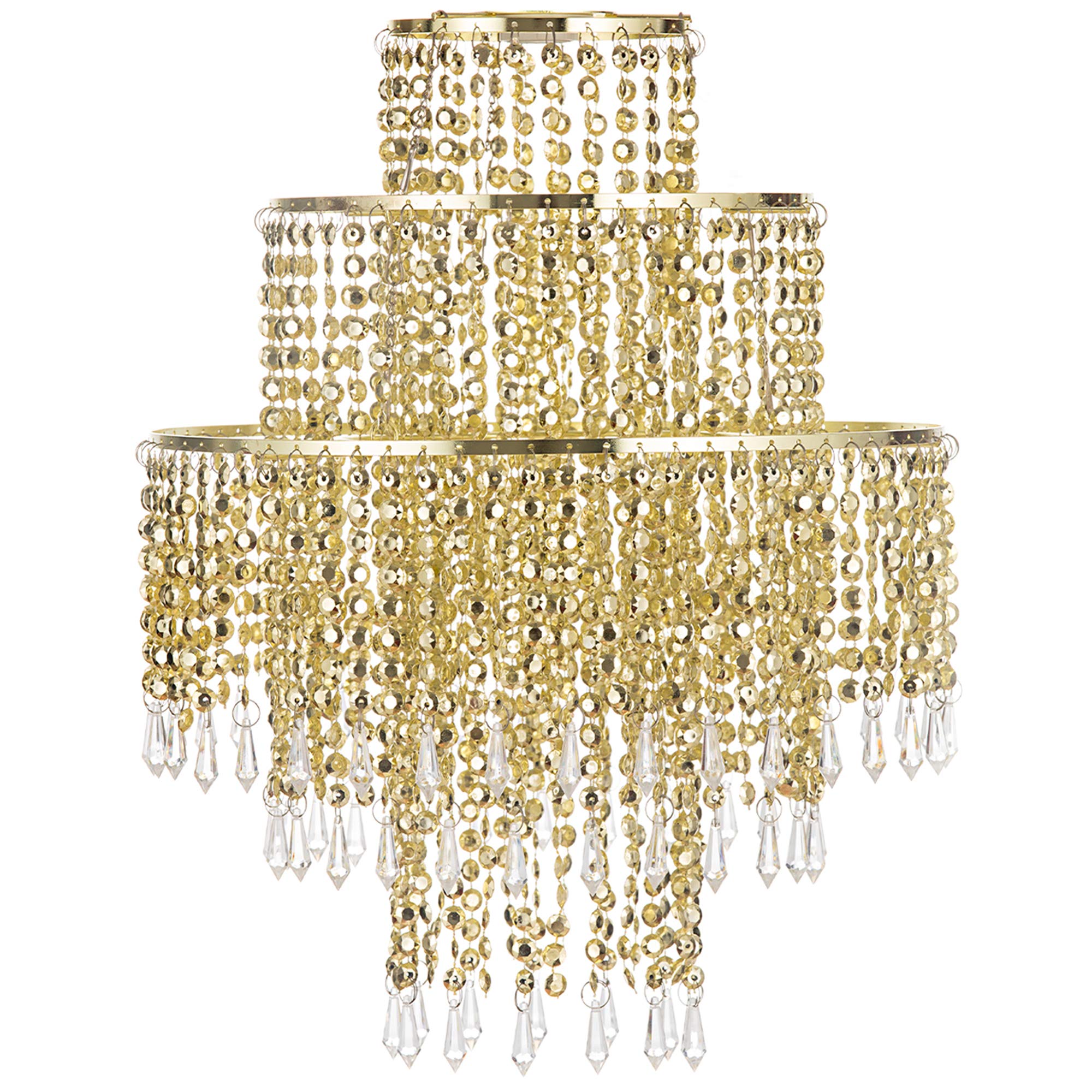 Waneway Chandelier Light Shade for Ceiling Pendant Light, Easy Fit Crystal Lamp Shade Lampshade for Bedroom, Living Room, Hallway, Wedding or Party Decoration, Diameter 32 cm, 3 Tiers, Gold
