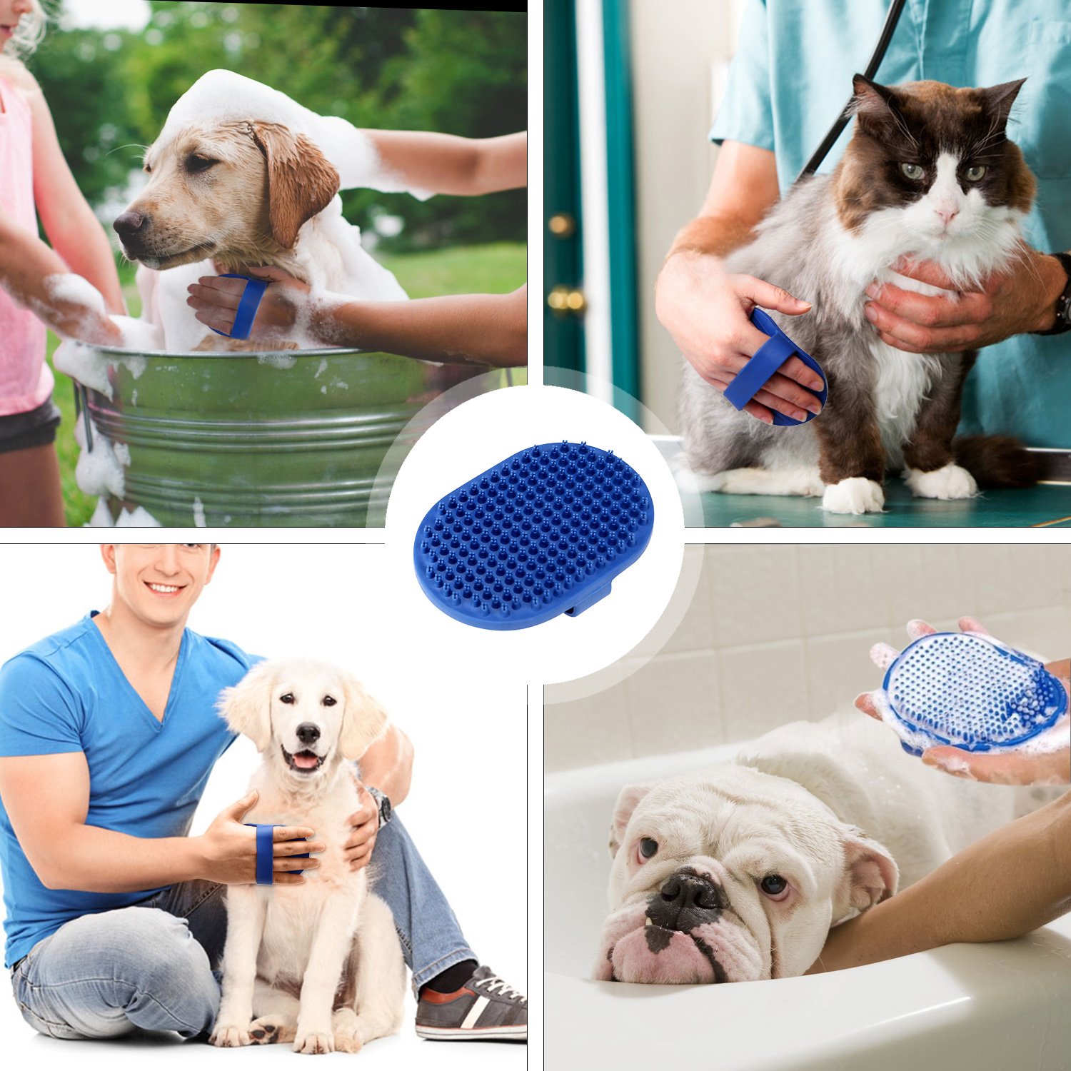 Pet Grooming Glove for Long and Short Fur - Hair Remover Mitt - Gentle Deshedding Brush - Efficient Double Side with Five Finger Design for Horses, Dogs and Cats - Blue