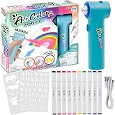 Air Color Airbrush Marker Kit for Kids, Cordless and Rechargeable Air Brush Set Includes 10 Washable Markers, 86 Stencils, Charging Cable, Arts &amp;Crafts Gift Set for Painting, Coloring, School Projects
