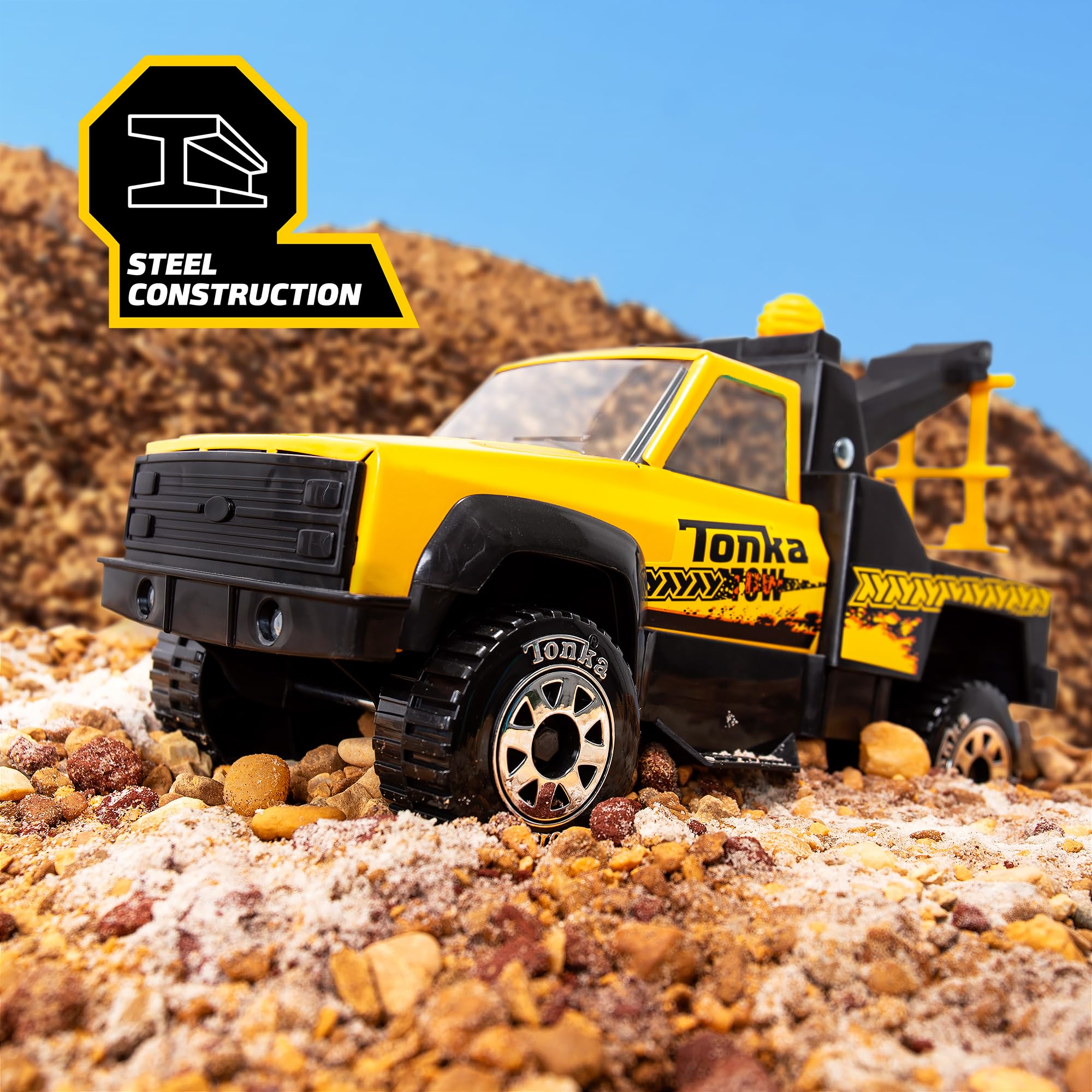 Tonka Steel Classics, Tow Truck - Made with Steel & Sturdy Plastic, Yellow Toy Construction Truck, Boys and Girls, Kids, Toddlers, Ages 3+