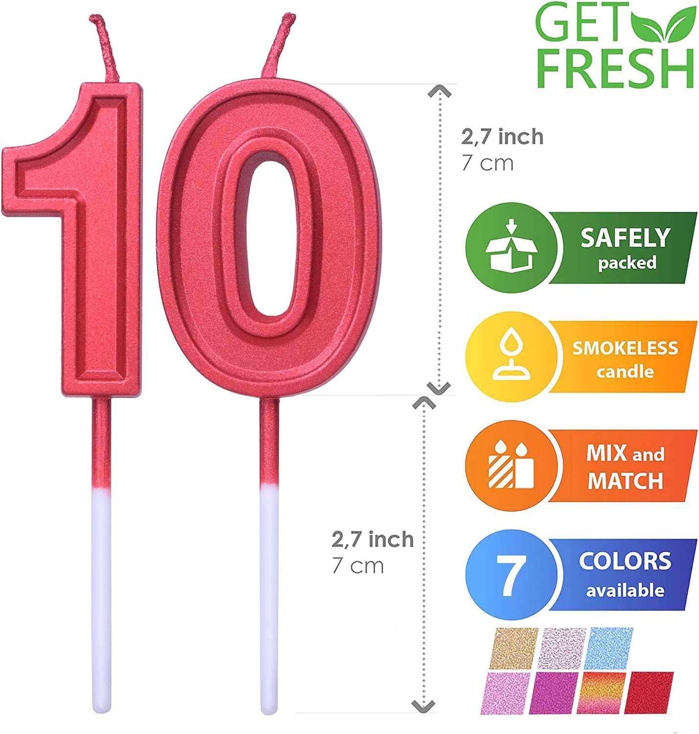 GET FRESH Number 10 Birthday Candle, Red Number Ten Candles on Sticks - Image 3