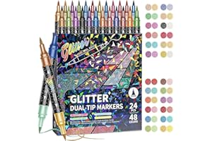 24/48/72/96 Colors Glitter Effect Brush Markers, 2026 Upgraded Glitter Dual Tip Markers, Metallic Glitters Dual Tip Marker fo
