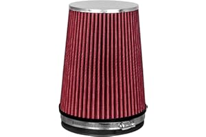 RTUNES RACING RED 6" 152 mm Inlet Truck Cold Air Cone Replacement Performance Washable Clamp-On Dry Air Filter (8" Tall)