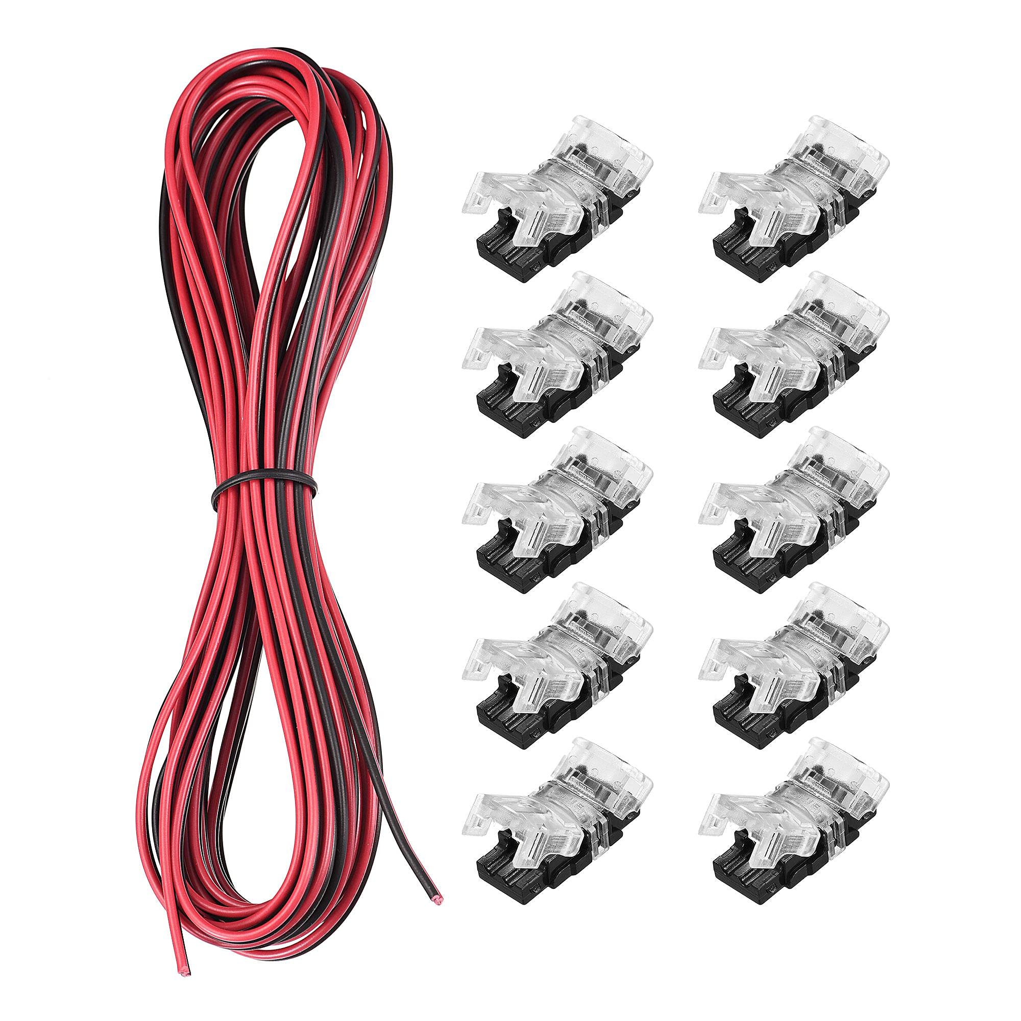 sourcing map LED Strip Connector for Non-Waterproof 2 Pin 10mm Wide Single Color Lights, Strip to Wire Quick Connection, 16.4ft Extension Cable