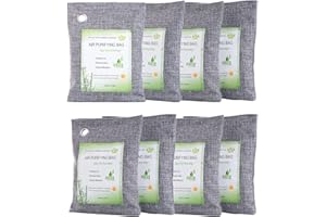 VAGAU Activated Bamboo Charcoal Air Purifying Bag (8 x 200g), Activated Natural Home Odor Absorber,Deodorizer and Moisture Eliminator for Closet, Shoe, Car, large Room. Pet Safe