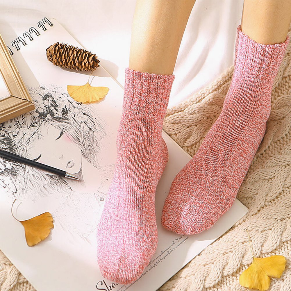 Hippih 5 Pairs Socks Womens Vintage Style Winter Thick Knitting Warm Wool Crew