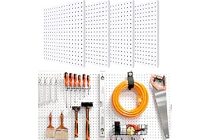 HUHOLE Metal Pegboards 4PC, Pegboard Wall Organizer, Black Peg Boards for Walls, Ideal Tool Organizer for Garage, Craft Room,