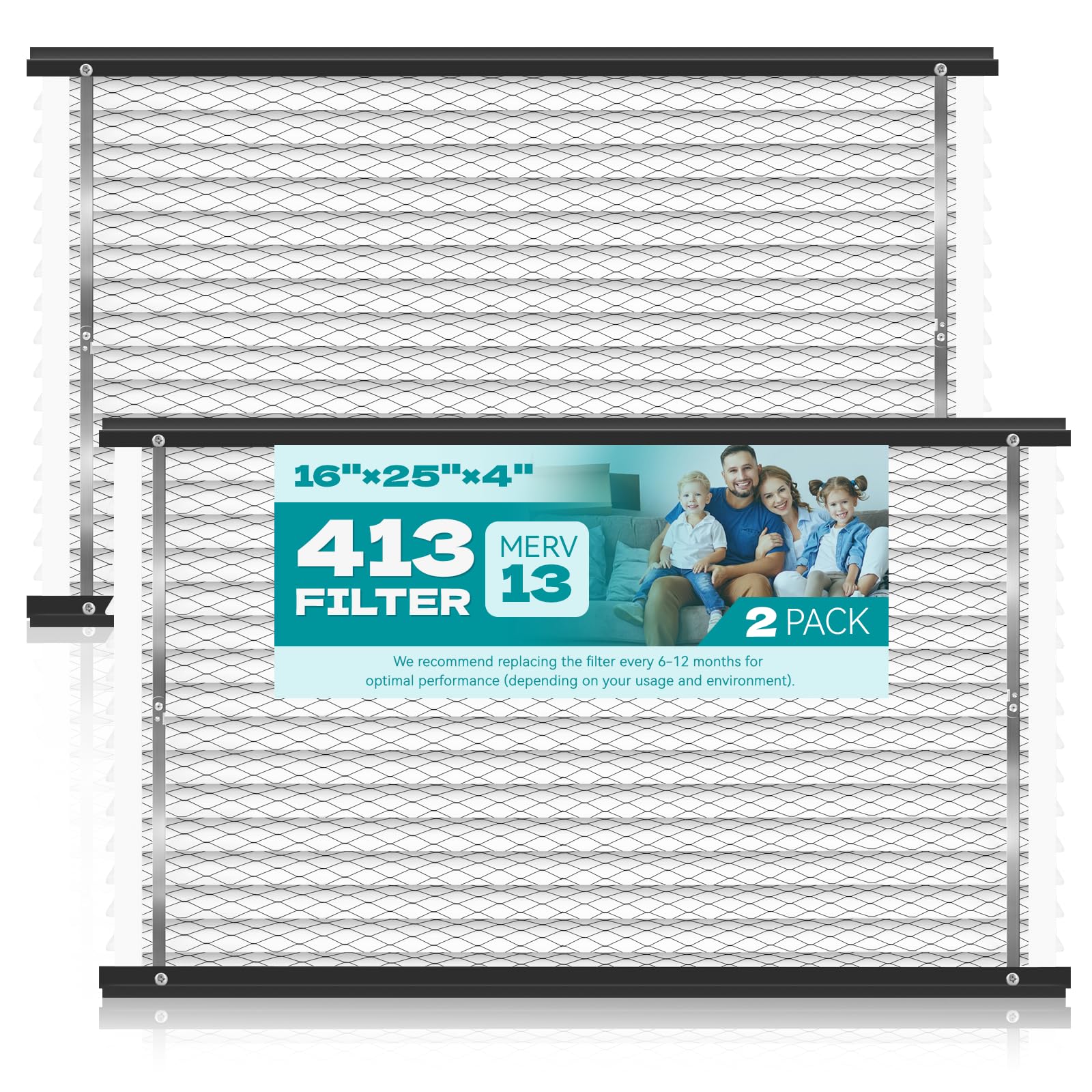 Photo 1 of 2-Pack 413 Replacement Filter Compatible with AprilAire Whole House Air Purifiers, Models 1410, 1610, 2410, 2416, 3410, 4400, MERV 13 Air Purifiers, Size:16x25x4