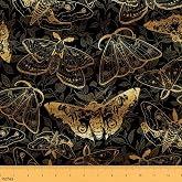 Feelyou Death Moth Fabric by The Yard Damask Pattern Upholstery | Sewing Crafting Black Gold Waterproof Indoor Outdoor Decor for Home DIY Projects Retro Leaves 1 Yard