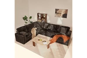 GOSUHI Cloud Couch 139" U-Shaped Sectional Sofa, Oversized 7-Seater Modular Couch with Corduroy Upholstery, Deep Seats, High Backrest & Pocket Spring Cushions for Living Room, Right Facing Chaise, Grey