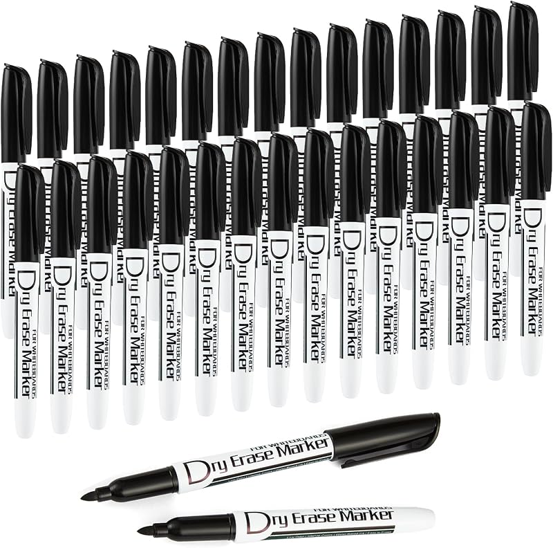 Volcanics Dry Erase Markers Whiteboard Pens Fine Tip Pack of 30 Black White