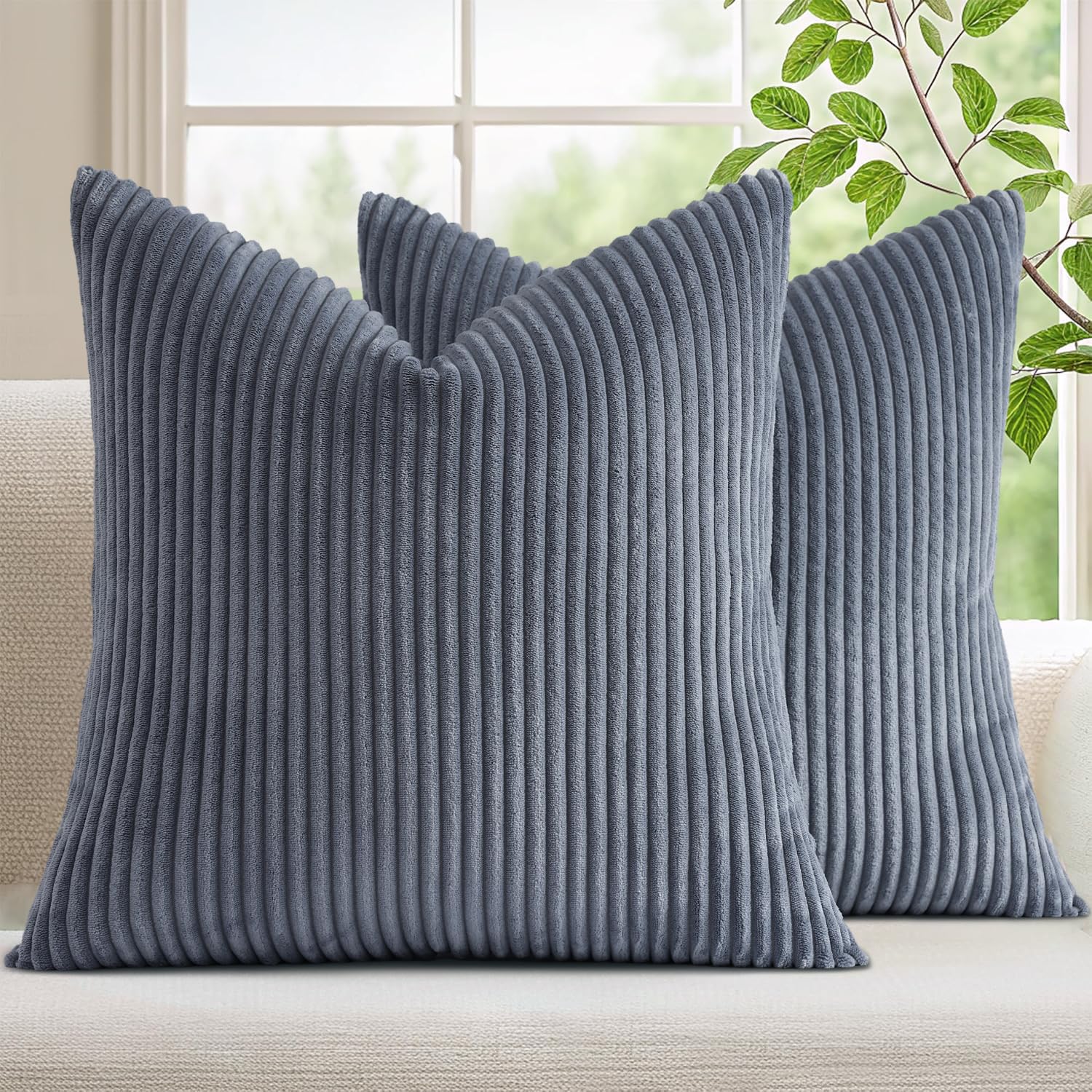 Photo 1 of ***Stock Photo Is A Different Color*** Mecatny Corduroy Decorative Throw Pillow Covers 18x18 Set of 2 for Sofa Living Room, Soft Neutral Boho Couch Pillow Covers for Home Decor, Pink