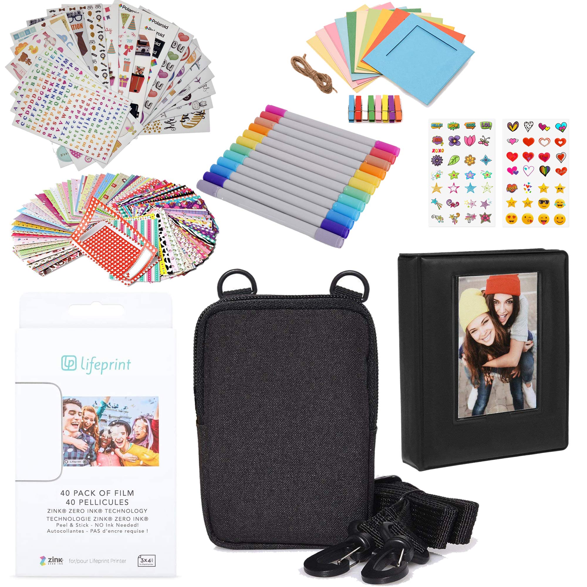 Lifeprint 3x4" Premium Zink Photo Paper (40 Pack) Accesory Kit with Photo Album, Case, Stickers, Markers