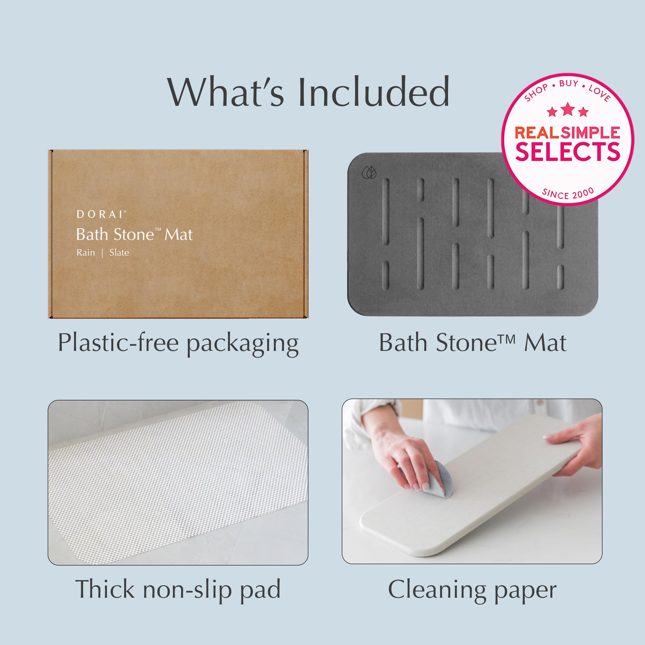 Dorai Home Bath Stone – Luxury Quick-Drying Stone Bath Mat, Non-Slip Surface, Rubberized Bottom Pad, Rain Slate