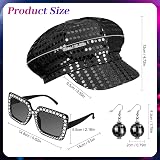 Dreamtop 3Pcs Sequin Black Hat Sunglasses Earrings Party Set for Abba 70s view 2
