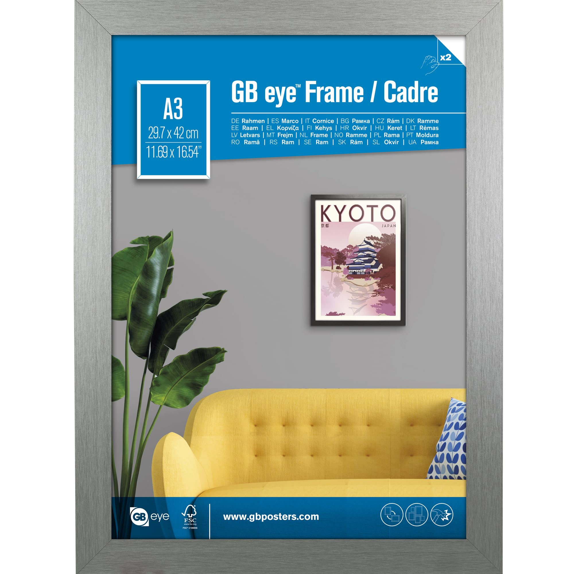 GB Eye Contemporary Wooden Silver Picture Frame - A3-29.7 x 42cm
