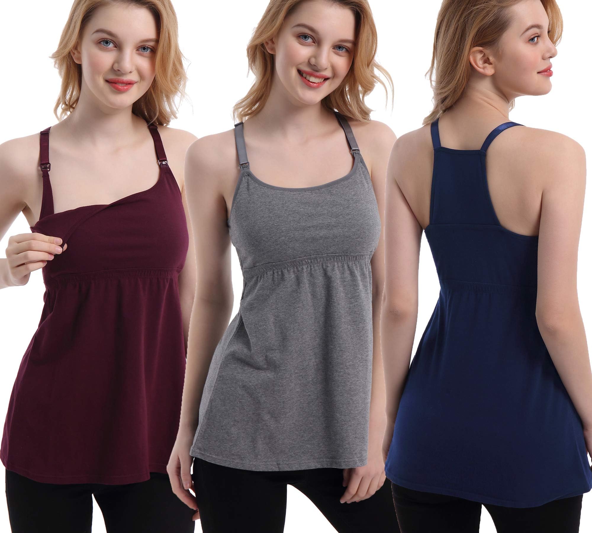 CAKYE 3 Pack Maternity Nursing Tank Tops Breastfeeding Pregnancy Cami Bra