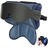 SARISUN Travel Pillows for Airplanes, Airplane Pillow with Sleep Eye Mask, 360° Support Headrest, Travel Essentials, Adjustable Airplane Head Strap for with/Out Headrest Seat, Mottled Blue