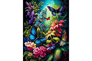 AXQUILON Butterfly Diamond Painting Kits for Adult, 5D Round Full Drill Butterfly Diamond Art Kits for Beginners, DIY Flowers Gem Art for Adults Perfect for Home Wall Decor Gifts(12x16inch)