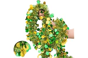CIPOWM 33FT St. Patrick's Day Tinsel Garland, Green Gold Metallic Twist Foil Tinsel Garland with Shiny Lucky Coin Ornament Hanging Garland for St. Patrick's Day Birthday Party Indoor Outdoor Decoration
