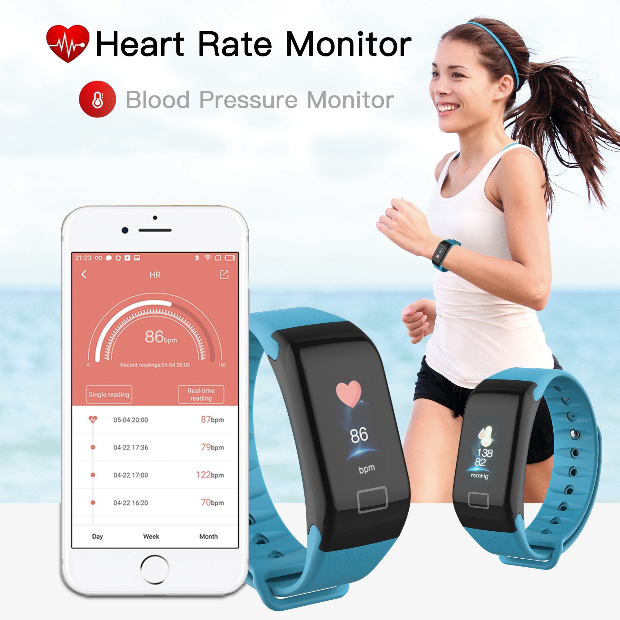 Cocofit Fitness Tracker Watch,IP67 Waterproof Smart Band,Activity Tracker,Smart Wristband with Heart Rate Monitor,Blood Pressure Monitor,Sleep Monitor,Step Calorie Distance Counter for Men Women Kids