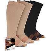 Doctor's Select Copper Plus Size Compression Socks Wide Calf - 2 Pairs | 20-30mmHg Extra Wide Calf Compression Sock Women |Traveling & Running | Tan /cppr-3XL