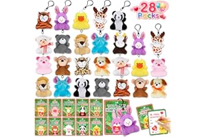 Aitbay Valentines Day Gifts Toys for Kids - 28 Packs Valentines Day Cards with Mini Animal Plush Toy Set - Valentine Exchange Cards Gift Classroom Prize Party Favors School Rewards Gift Exchange