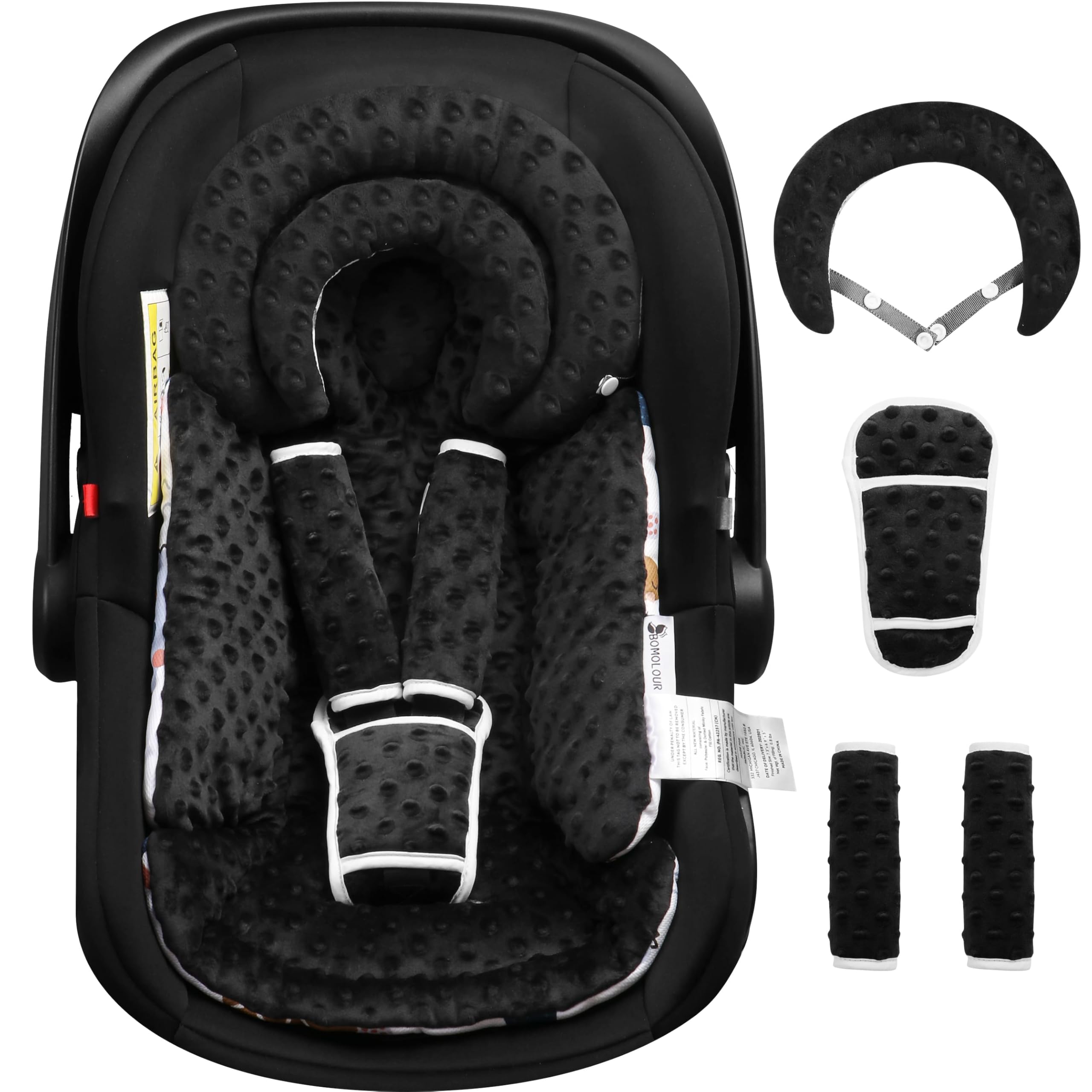 Photo 1 of BOMOLOUR Infant Car Seat Insert with Removable Cushion for Baby Preemie Newborn Infant, Reversible carseat Insert Head Body Support Fits for Stroller, Baby Swing, Rocker, Bouncer, Bassinet - Black