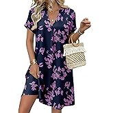 Zeagoo Summer Dresses for Women Short Sleeve Shift Dress V Neck Casual Mini Beach Vacation Boho Sundress with Pockets
