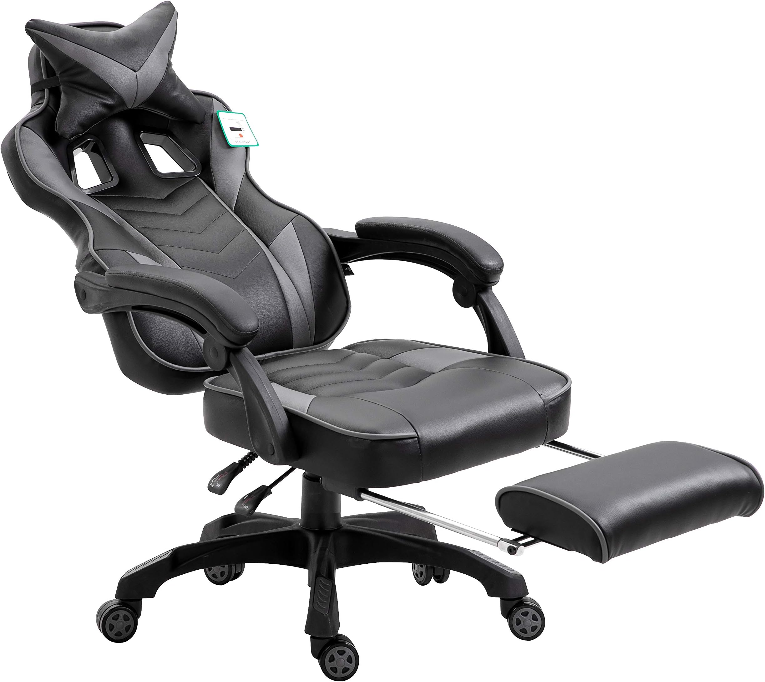 Cherry Tree Furniture High Back Recliner Gaming Chair with Cushion & Retractable Footrest (Black & Grey)