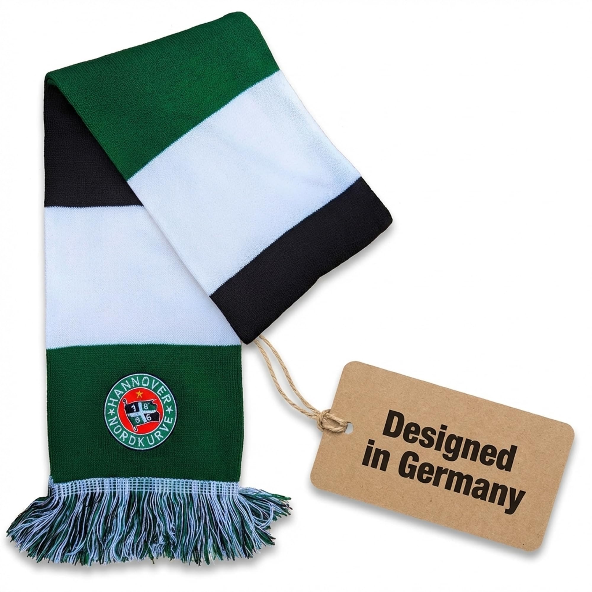 Generisch Hannover Football Fashion Scarf, Acrylic Knitted Scarf with Nordcurve Logo, Unisex-Kids, Black, White, Green, Red