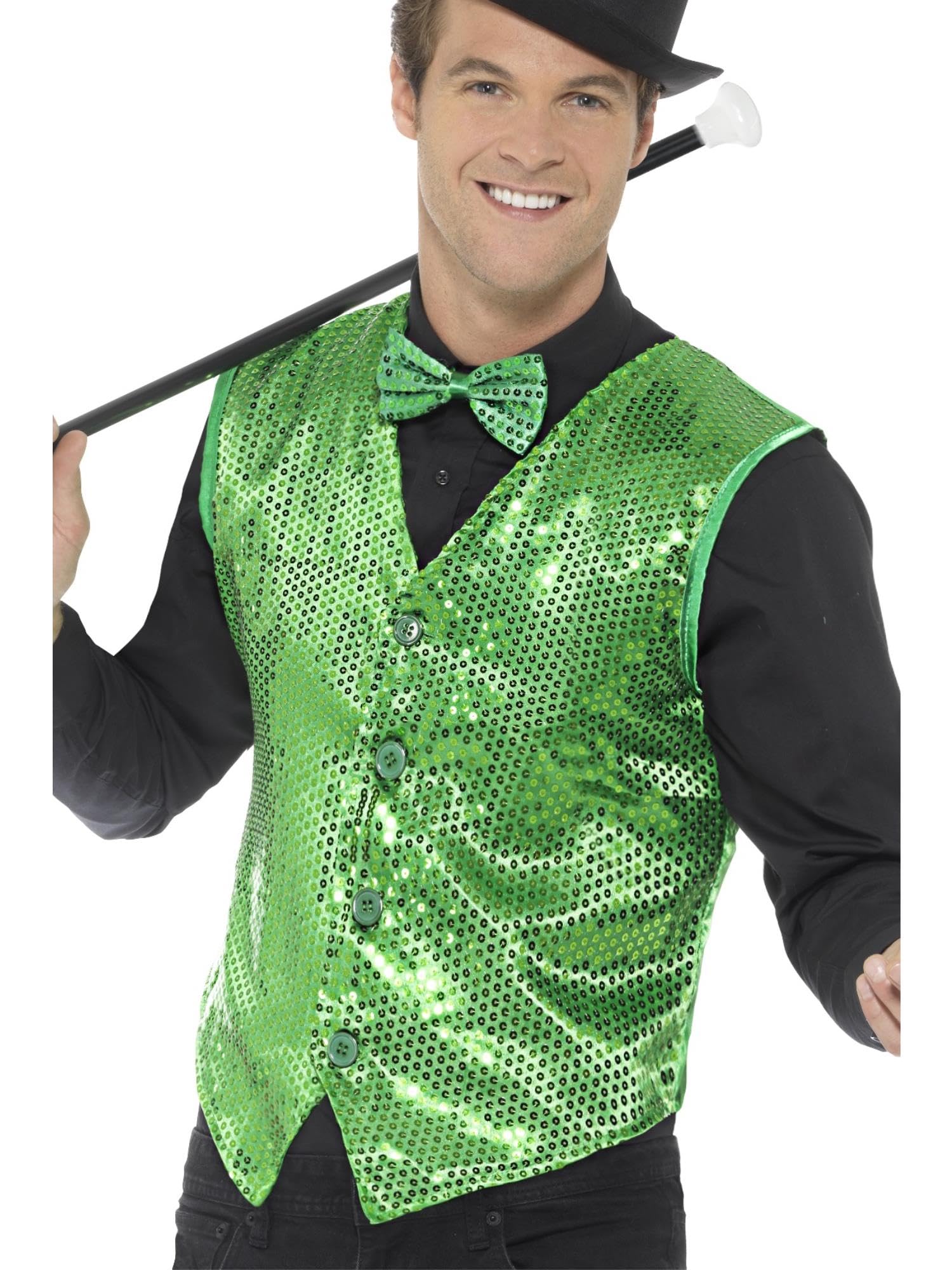Smiffys Sequin Waistcoat, Green , Party & Carnival Fancy Dress, Party Dress Up Costumes