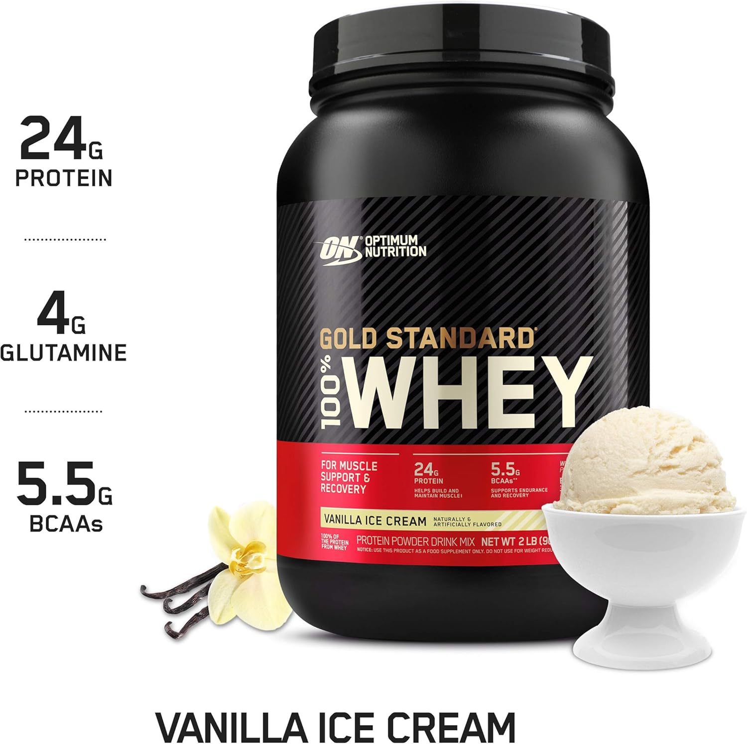 Optimum Nutrition Gold Standard 100% Whey Protein Powder, Vanilla Ice Cream, 2 Pound (Packaging May Vary): Health & Personal Care