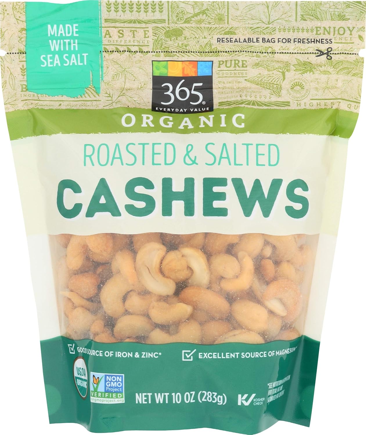 365 Everyday Value, Organic Cashews, Roasted & Salted, 10