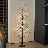 BAOLITVINE Lighted Brown Alpine Tree 4FT Christmas Tree 450 LED Fairy Lights, Twig Tree with Lights for Home Thanksgiving Christmas Indoor Outdoor Decoration