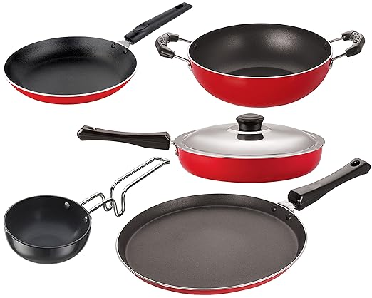 NIRLON Kitchenware Cookware Set 3 Layer Superior Coating Combo Set Paratha Tawa 27.5 cm, Frying Pan with Steel Lid 24 cm, Kadai Wok Pan 2 Litre, Tapper Pan 20 cm, Tadka Pan 5-Pieces