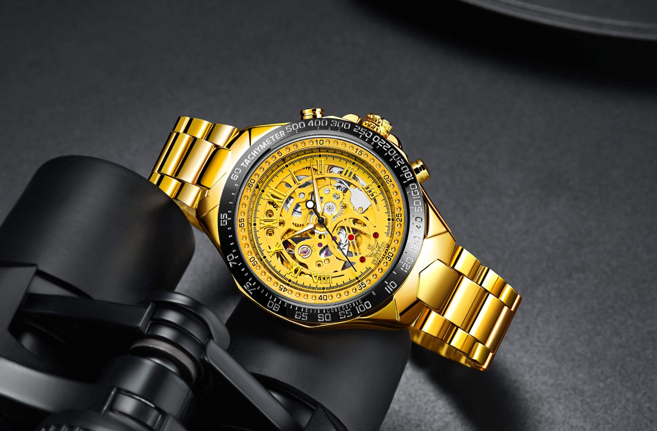 SEWOR Fashion Delicate Hollow Carving Mechanical Automatic Wrist Watch (Gold)