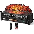 TURBRO Eternal Flame 26 in. WiFi Infrared Quartz Electric Fireplace Log Heater with Sound Crackling, Realistic Pinewood Logs, Adjustable Flame Colors, Remote Control, Thermostat, Timer, 1500W Black