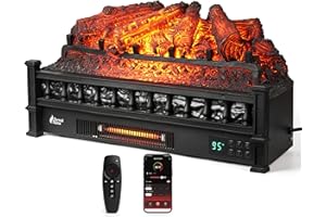 TURBRO Eternal Flame 26 in. WiFi Infrared Quartz Electric Fireplace Log Heater with Sound Crackling, Realistic Pinewood Logs, Adjustable Flame Colors, Remote Control, Thermostat, Timer, 1500W Black