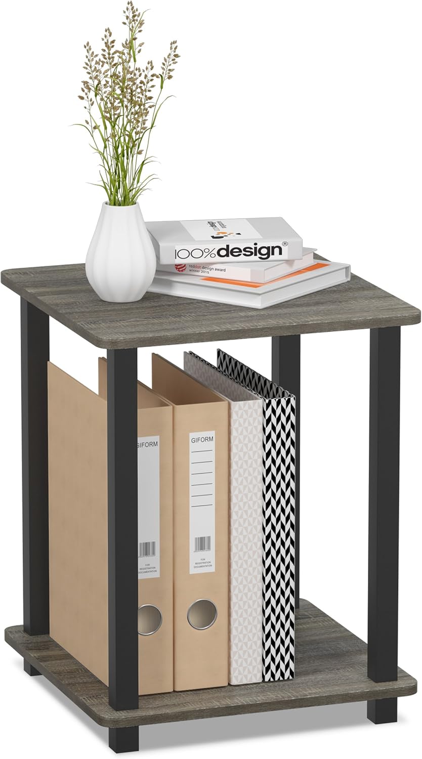 FURINNO Simplistic End Table, French Oak Grey/Black: Kitchen & Dining