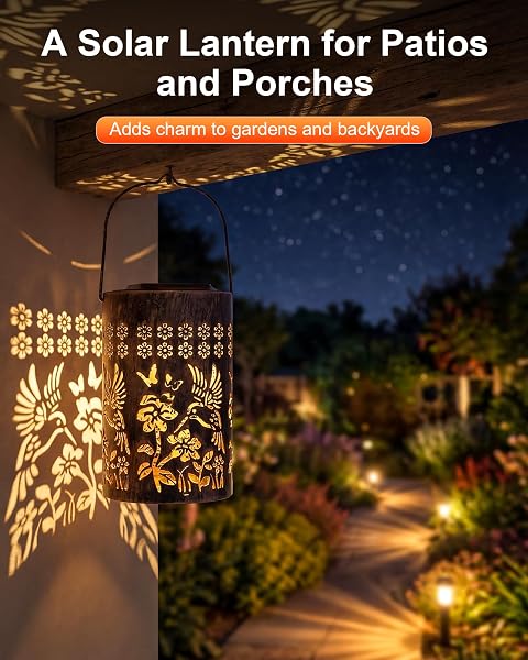 SOLAR LANTERNS OUTDOOR WATERPROOF, MOTHERS DAY GIFTS FOR MOM, HUMMINGBIRD GARDEN DECOR GIFT FOR WOMEN OR GRANDMA, HANGING OR TABLETOP LANTERN FOR PATIO, PORCH AND BACKYARD